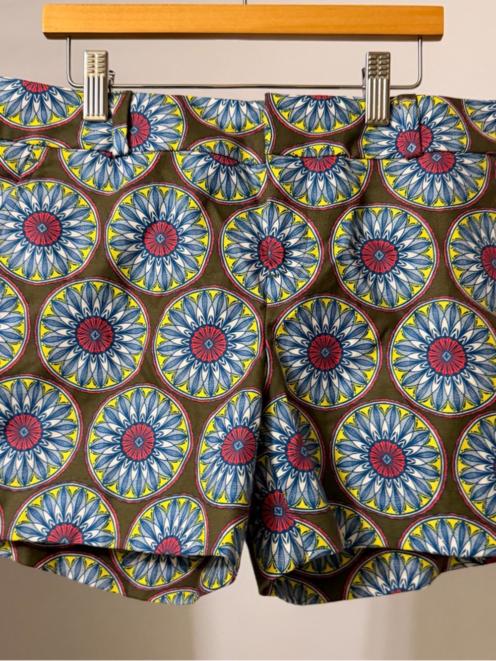 Banana Republic Olive Printed Medallion Shorts with Blue & Red Accents